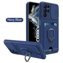 Stumdomos kameros TPU dėklas, skirtas Samsung S25 Ultra S24 S23 S21 Plus S20 Fe A51 A12 A23, atsparus smūgiams šarvuotas, su kortelių lizdais, piniginė, silikoninis dangtelis for Samsung S24Ultra mėlyna