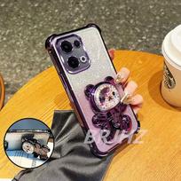 Shockproof Cute Bear Bracket Holde Glitter Plating Case for Xiaomi Redmi Note 15 Pro Plus Pro+ Redmi 15C 4G 5G Transparent Cover Redmi 15C 5G 173MM violetinė