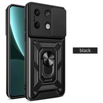 Šarvuotas dėklas Xiaomi Redmi Note 13 Pro 5G 12 Pro+ Plus dangtelis, objektyvo apsauga su žiedu, magnetinis laikiklis, coque fundas Redmi Note 13 4G juoda