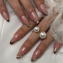 Almond Press on Nail Designs Fake Nail Stick on Nail in 12 Sizes,24Pcs French Nail Tips for DIY Nail Art Decorations 1