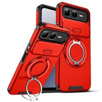 Magnetic Ring Stand Phone Case For Infinix Smart 10 Plus Slide Camera Lens Protection TPU Frame Hard Plastic Back Cover Fundas Smart 10 Plus 4G raudona
