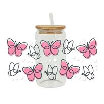 Butterfly Printed 3D UV DTF Transfer Stickers Rub on Waterproof 16oz Cup Wraps High-temperature Resistant DIY Decals
