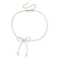 Faux Pearl Choker Necklace with Adjustable Fit Bow Design Short Necklace Formal Events Dresses Parties Necklace Jewelry Gift auksinė