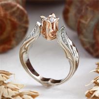 Rose Gold Zircon Flower Ring - Two-Tone Luxury Wedding and Party Jewelry with Dazzling Colors Size 6 gray