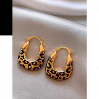 1 Pair Retro Chic Geometric Leopard Print Unique Elegant Personalized Hoop Earrings For Women, Suitable For Parties And Gatherings one-size gray