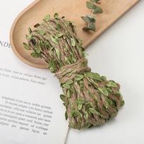 Artificial Leaf Burlap Rope Natural Hessian Jute Vine Twine with Green Leaves Wall Hanging Hemp Ribbon for DIY Crafts A1M -- 1PC