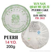 Quiao Mu Qizi Puerh (Green) Cake (Raw, Sheng) 14.Y.O., 2012 - Žalioji Pu-erh arbata „Septynių sūnų pavėsinė“, presuotas papločius, 200g