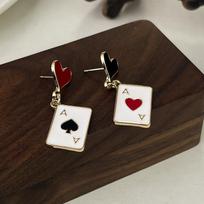 Fashionable and Creative Playing Card Earrings, Featuring an Asymmetrical Design with a Miniature Realistic Ace of Spades Stud, a Unique Jewelry Piece