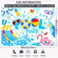 1pc Summer Pool Party Backdrop Outdoor Picnic Photo Backdrop Birthday Party Decoration Banner Photo Booth Props 180x110cm mėlyna