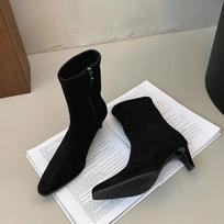 Aphixta Suede Sock Boots Moteriški Batai Užtrauktukas Pavasaris Ruduo Aukštakulniai Trumpi Batai Minimalistiniai Moters Kulniukai Laisvalaikio Avalynė Dydis 42 35 juoda