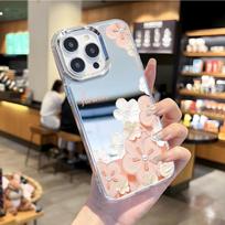 Pink flower with mirror Apple 17promax summer phone case for girls high-value iPhone13 case Apple 17