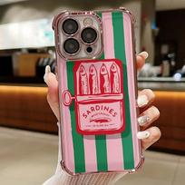 Retro sardinės skardinėje kontrastingos juostelės spausdintas obuolys 15promax mobiliojo telefono dėklas minkštas smulkių skylučių apsaugantis nuo kritimo dėklas apple 17