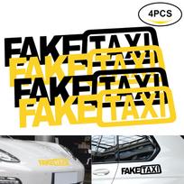 4 vnt Juokingi langų durų automatiniai vinilo lipdukai, atspindintis vandeniui atsparus, nuimamas FAKE TAXI automobilio lipdukas Lipnusis emblemos ženklelis automobilio stilius geltona