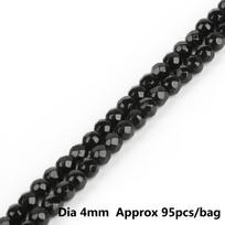 Fasetuoti juodo agato apvalūs karoliukai, 4–10 mm natūralaus akmens 15 colių gija Pasirinkite dydį papuošalams 4mm 95pcs black