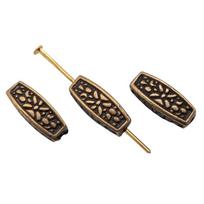 10 vnt. ilgi raižyti karoliukai, papuošalai, senovinės bronzos spalvos, 5x13 mm