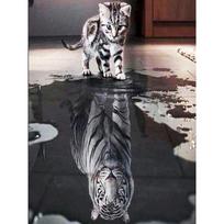 5d Diamond Painting Cat Reflection Full Drill Mosaic Landscape Round Diamond Embroidery Animal Cross Stitch Full Round 20x30CM gray