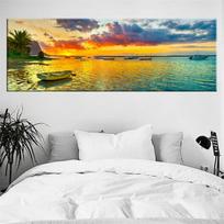 Kraštovaizdis Žvejybos valtis Saulėlydis Drobės tapyba Panoraminiai plakatai ir spaudiniai Sienos Menas Paveikslėliai Svetainė Namų dekoras Be rėmelio 20cm×40cm NoFrame yellow