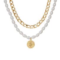 Vintage Personality Chunky Cuban Chain Choke Necklace Charm Beaded Pendant Necklace Statement Jewelry for Women
