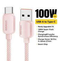 Essager 7A 100W USB tipo C laidas, skirtas Huawei Honor 88W PD greito įkrovimo įkrovikliui USB A duomenų laido laidas skirtas Xiaomi Oneplus Samsung 1m rožinė