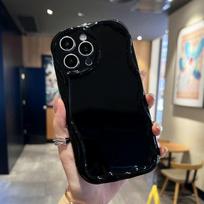 Cream Wave lenktas silikoninis blizgus minkštas dėklas, mobiliojo telefono galinis dangtelis, skirtas Oppo Vivo Realme Infinix Tecno Oppo A15 juoda