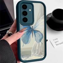 Samsung S24 S23 Ultra S22 Plus S21 FE S20 A54 A53 A35 A34 A14 dangtelis mėlynas drugelio raštas matinis silikoninis smūgiams atsparus minkštas telefono dėklas Samsung A53 5G mėlyna