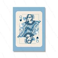 Fresh Blue Vintage Poker Queen Ace Ticket Wall Art Canvas Painting Nordic Posters And Prints Wall Picture Livng Room Decorative 21x30cm No Framed white