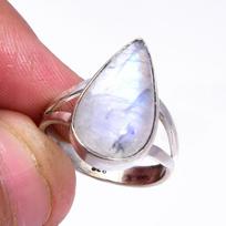 Natural Rainbow Moon Stone Gemstone Handmade 925 Sterling Silver Ring S.6 e2G73 white