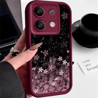 Gradient Sakura Glitter telefono dėklas, skirtas Xiaomi 13T 11T Poco F6 X6 X5 Pro Redmi Note 13 12 11 10 Pro minkštas matinis smūgiams atsparus objektyvo apsauginis TPU dangtelis Redmi Note 13 Pro 4G vyno raudonos spalvos