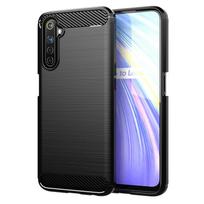 Minkštas telefono dėklas Realme 6 6s anglies pluošto TPU tvirtas smūgiams atsparus galinis dangtelis Real me 6 6S realme6 priglundantis silikoninis dėklas Realme 6 juoda