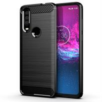 Atsparus smūgiams matinis dėklas, skirtas Moto P40 Power Anglies pluošto minkštas telefono dangtelis Moto one action silikono dėklo buferis Moto P40 Power juoda
