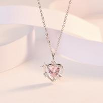 Korean Style  Vintage Hollow Pink  Heart Silver Color Necklace 1PC white