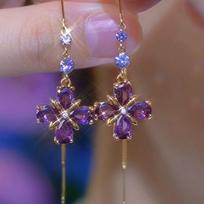 Elegant Premium Long Amethyst Clover Flower Earwires New Hundred Niche Simple Women's Clover Earrings
