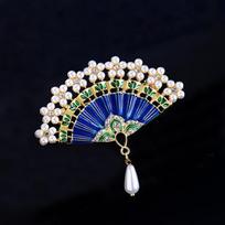 Išskirtinė mėlyna kiniška sulankstoma vėduoklės sagė - kūrybinis aliejinės tapybos antkaklio segtukas ir čeongsamo aksesuaras Zhenyao Accessories