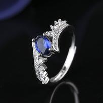 Karališkai mėlynas natūralus safyras sterlingų sidabro žiedas - Elegantiškas pilnas deimantų dizainas moterims Adjustable Open platina