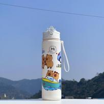 800 ml kapibara mielas vandens puodelis su šiaudeliu kelioninis vandens puodelis didelės talpos kawaii vandens butelis berniukams mergaitėms kasdieniam naudojimui mėlyna