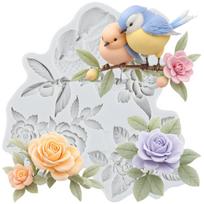 Magpie Silicone Mold Flower Twigs Fondant Molds Cake Decorating Tools Cupcake Topper Candy Resin Clay Chocolate Gumpaste Mold pilka spalva