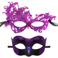 Set of 2 Elegant Party Masks Accessory Luxurious His And Hers Half Face Jazz Masks For Costume Balls And Themed Events violetinė