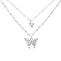 Drugelio dvigubo sluoksnio karoliai, neblunkantys, madinga raktikaulio grandinėlė, elegantiškas chokeris, universalus moteriškas . one size white