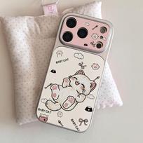 Applicable to Apple 17 cartoon play cat mobile phone case iPhone15promax all-inclusive 16 Pro fresh leather pattern Apple 11