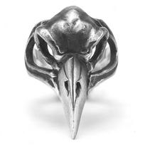 Reguliuojamas Atviras Žiedas Vyrams Moterims Vintažinis Punk Kaukolė Varnos Paukščio Galva Sterlingas Gotikiniai Papuošalai Adjustable Open Band black
