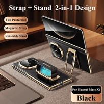 Eary Leather Phone Case for Huawei Mate X6 Dual Strap With 360° Rotation Stand Smart View WindowShockproof Protector Full Cover for HUAWEI Mate X6 juoda
