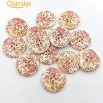 30 vnt. gėlių medinės apvalios sagos, 4 skylės, drabužių siuvimas ir audinys