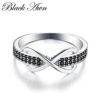 BLACK AWN Lucky Infinity Bow vestuviniai žiedai moterims, juodi juvelyriniai žiedai 7