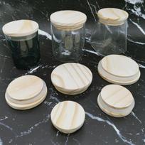 Puntos silikoniniai daugkartinio naudojimo pušies mediniai dangteliai su sandarinimo žiedu žvakių puodelio stiklui 52mm