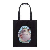 Fat Totoro Cute Print Daugkartinis pirkinių krepšys Moteriški krepšiai Spausdinimo Ekologinis krepšys Animacinių filmų pirkėjų senoviniai juodi drobiniai krepšiai ant peties 24*26cm
