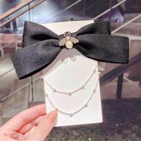 1 vnt. „Bowknot Pearl Chain Bar“ plaukų segtukas, skirtas moteriškam kalnų krištoliniam spyruokliniam plaukų segtukui, juostelės galvos juostelė surišti į uodegą plaukų puošmena YSX black
