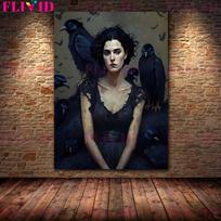 Viktorijos laikų gotikos juoda varna ragana ir skeletas portretas vintažinis sienų menas Tamsios fantastikos ragana vampyras estetinio meno plakato spaudinys be rėmelio 21*30cm