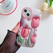 Skaidrus Wave Edge dažytas silikoninis dėklas, skirtas iPhone 11 15 14 13 Samsung A54 A34 A24 A14 Xiaomi Redmi Note 10 11 12 Funda Gėlės Tulpės Rožės Viršelis Infinix Hot 10 (X682)