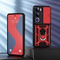 KEYSION Shockproof Case for VIVO V40 SE 80W V40 Lite Slide Camera Protection Ring Stand Phone Back Cover for VIVO Y200 5G Y19S for VIVO V40 SE 80W raudona