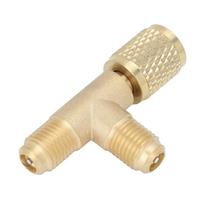 Greita jungtis T adapteris su ventilio šerdimi Žalvaris 1/4 col. SAE Tvirtos konstrukcijos R22 R12 R134